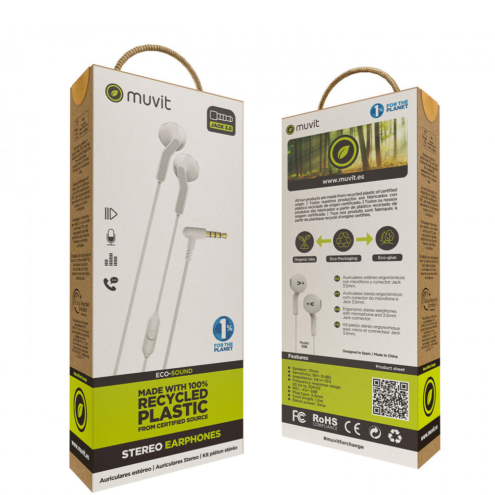 Auriculares estéreo Muvit for Change E56 3.5mm Blanco