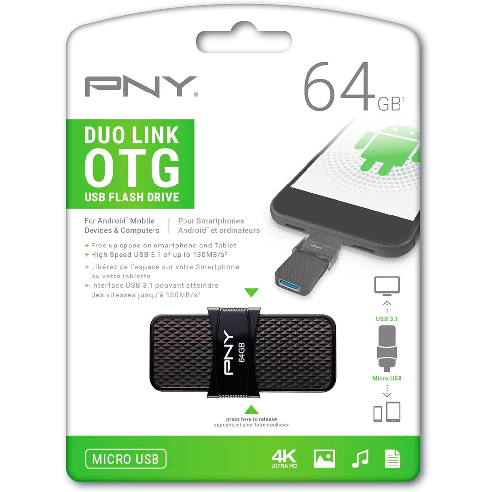 Unidad flash PNY Duo Link OTG USB 3.1 tipo A de 64 GB negro