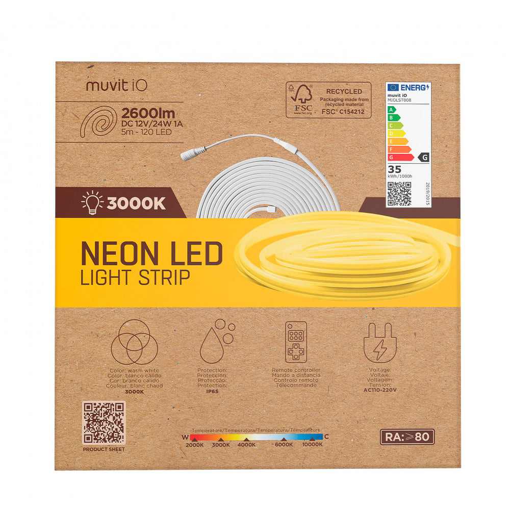 Muvit iO Tira LED NEON IP65 Blanco Cálido (3000W) 5m (NUEVO)