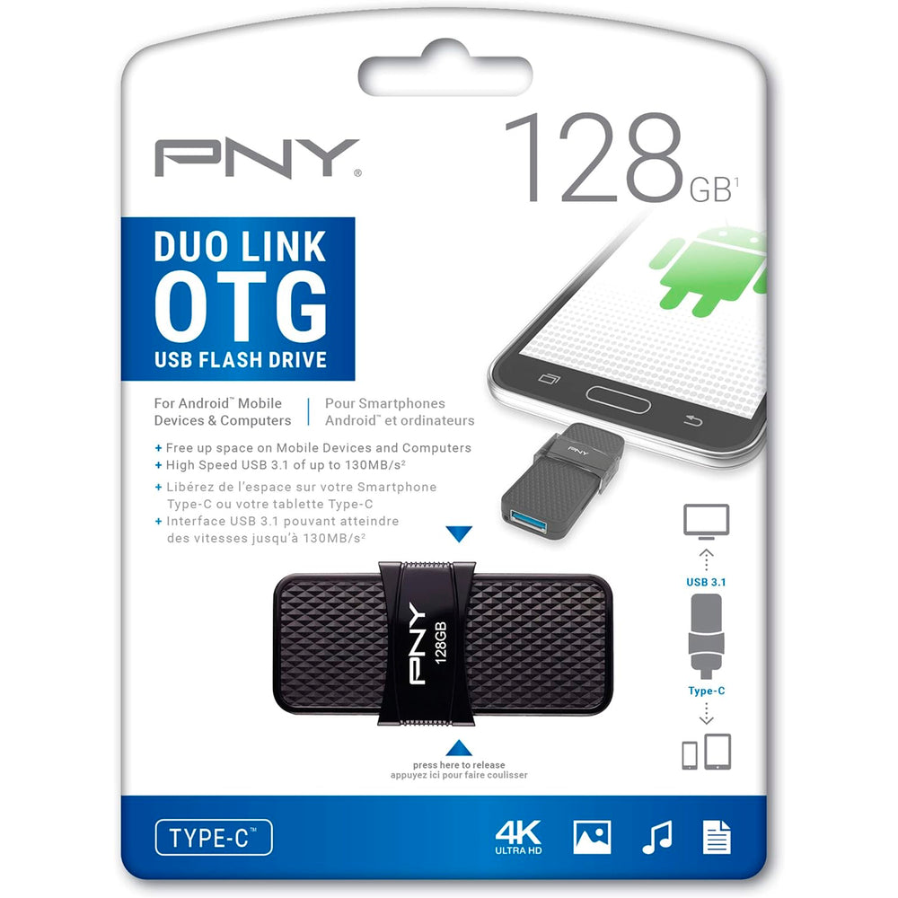 Unidad flash PNY Duo Link OTG USB 3.1 tipo C de 128 GB negro
