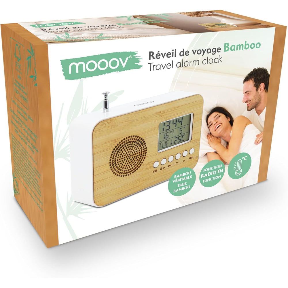 Radio Reloj Despertador Digital Mooov 477320 bambú con Pantalla de Temperatura