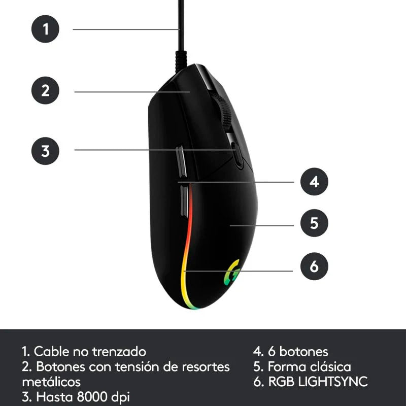Logitech G203 Lightsync 2nd Gen Ratón Gaming 8000DPI RGB Negro Usado