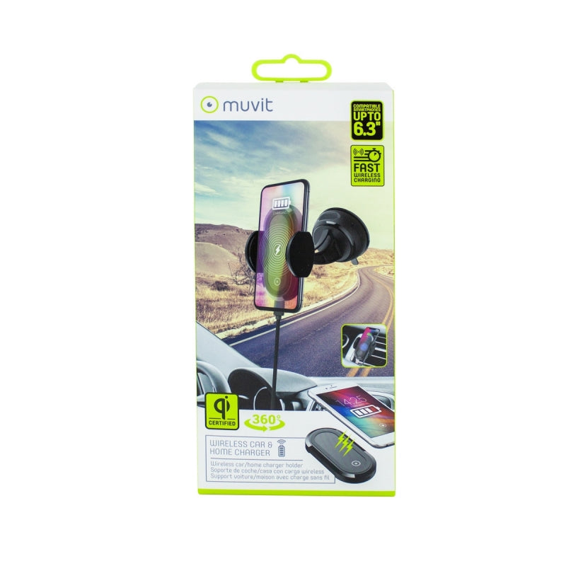 Soporte coche Muvit cargador inalámbrico Qi 5W/7,5W/10W 2A (NUEVO)