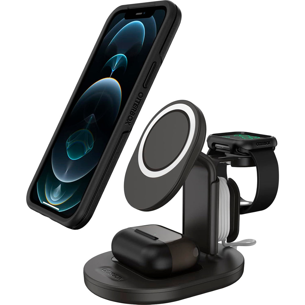 OtterBox Soporte Cargador Inalámbrico 3 en 1 Magsafe para iPhone AirPods y Apple Watch negro
