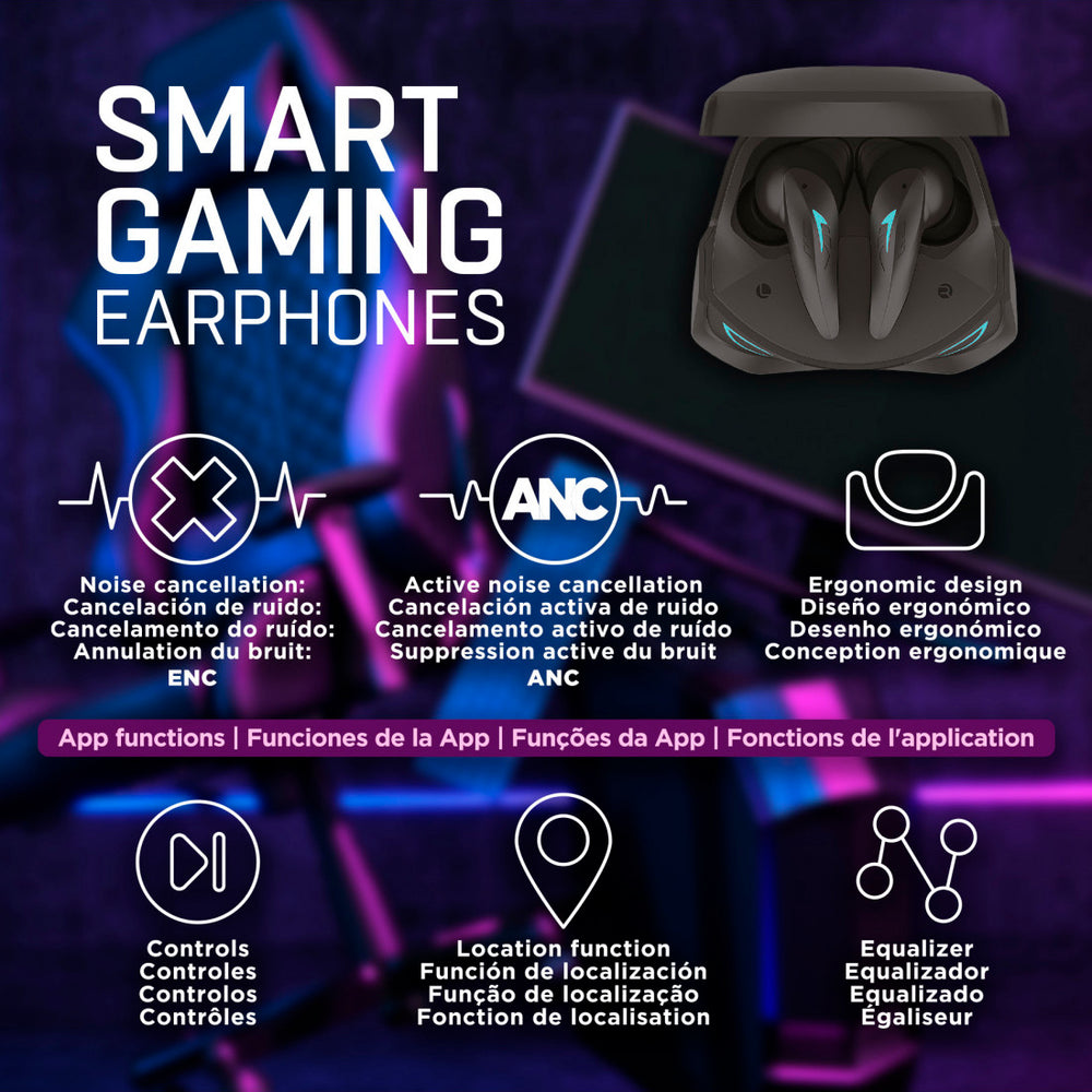 Auriculares Muvit iO Smart True Wireless Gaming ENC/ANC negro LED