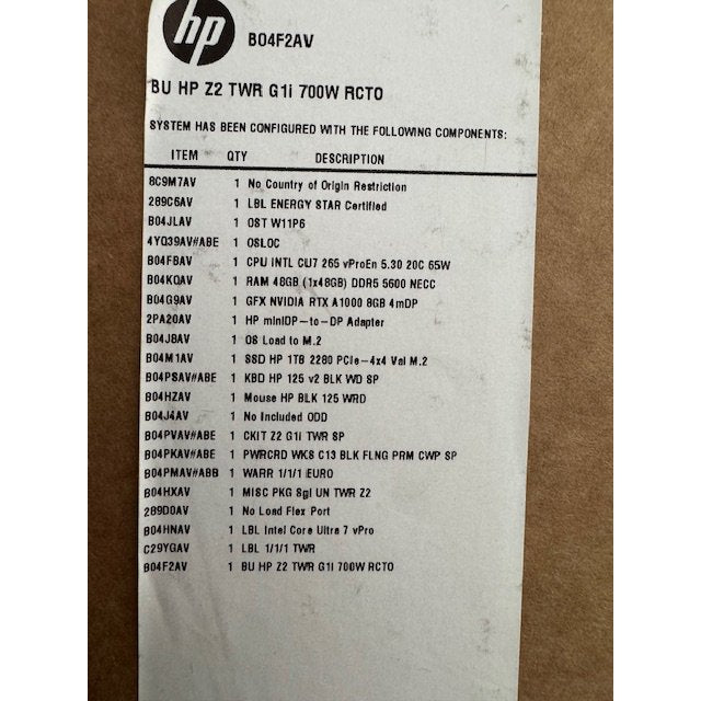 PC Sobremesa HP Z2 Tower G1i Intel Core Ultra 7 265 vPro 48GB/1TBSSD/W11Pro *