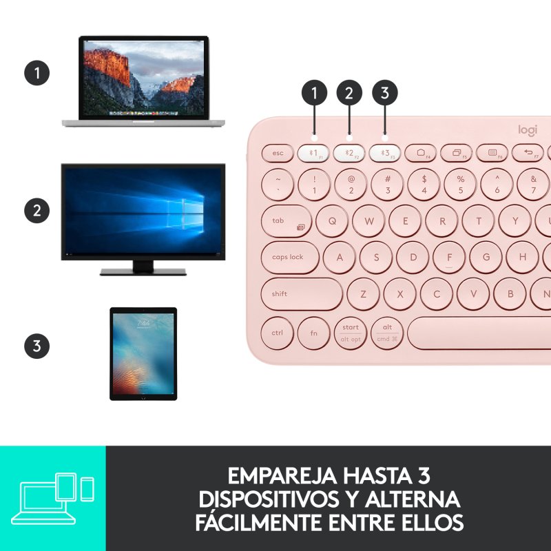 Teclado Bluetooth Multi-Dispositivo Logitech K380 Rosa en español (ñ)