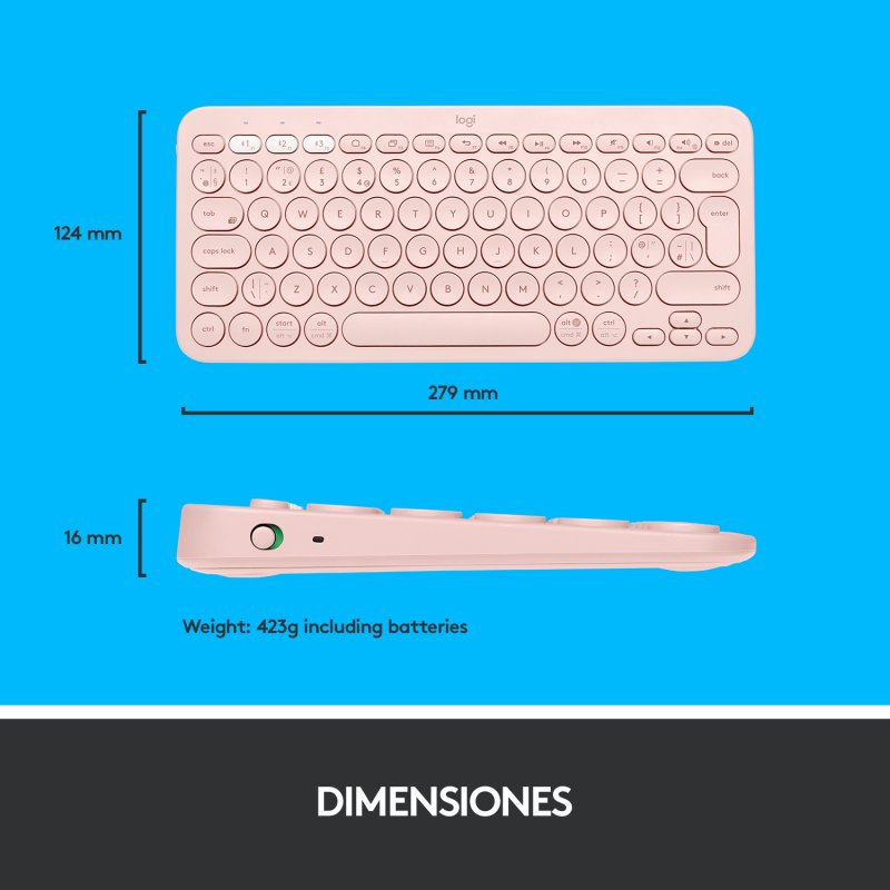 Teclado Bluetooth Multi-Dispositivo Logitech K380 Rosa en español (ñ)