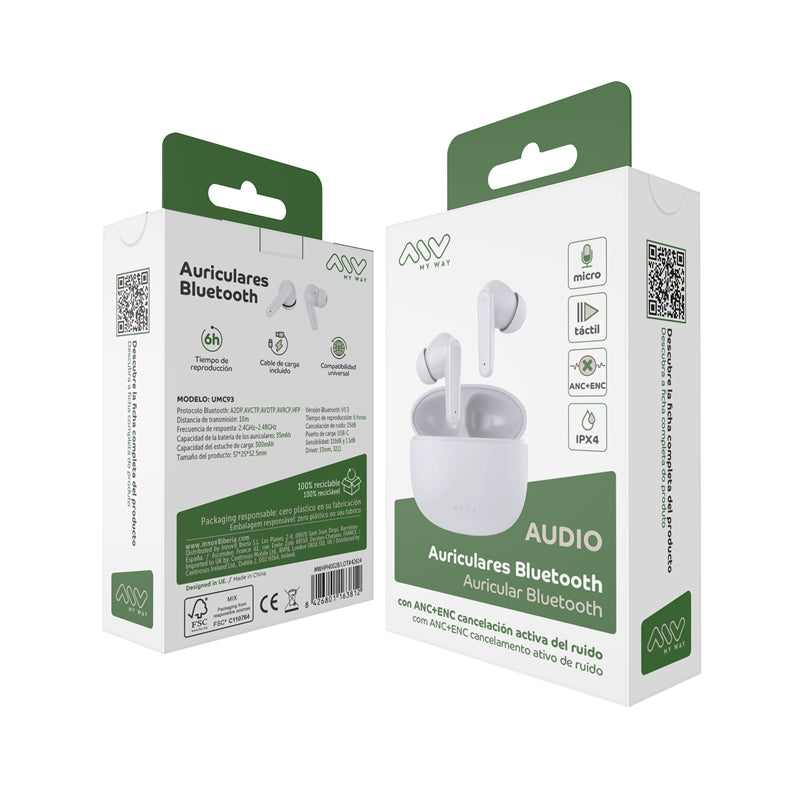 Auriculares estéreo Myway Bluetooth ANC+ENC blancos