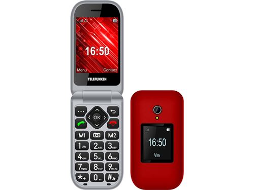 Telefunken S460 Rojo — Teléfono móvil plegable para mayores