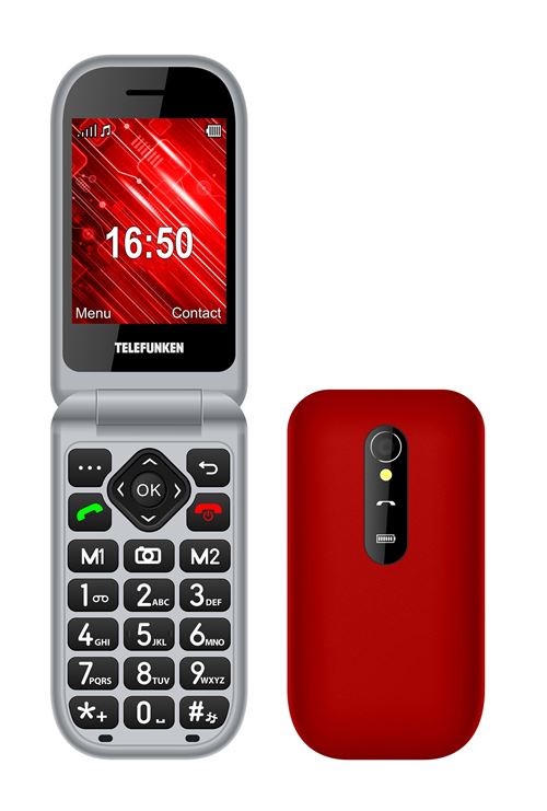 Telefunken S450 Rojo — Teléfono móvil plegable para mayores