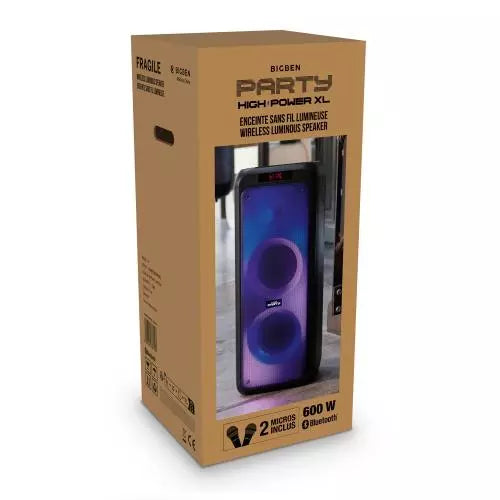 Bigben Party High Power XL, caja original del altavoz reacondicionado, 600W, 2 micrófonos incluidos