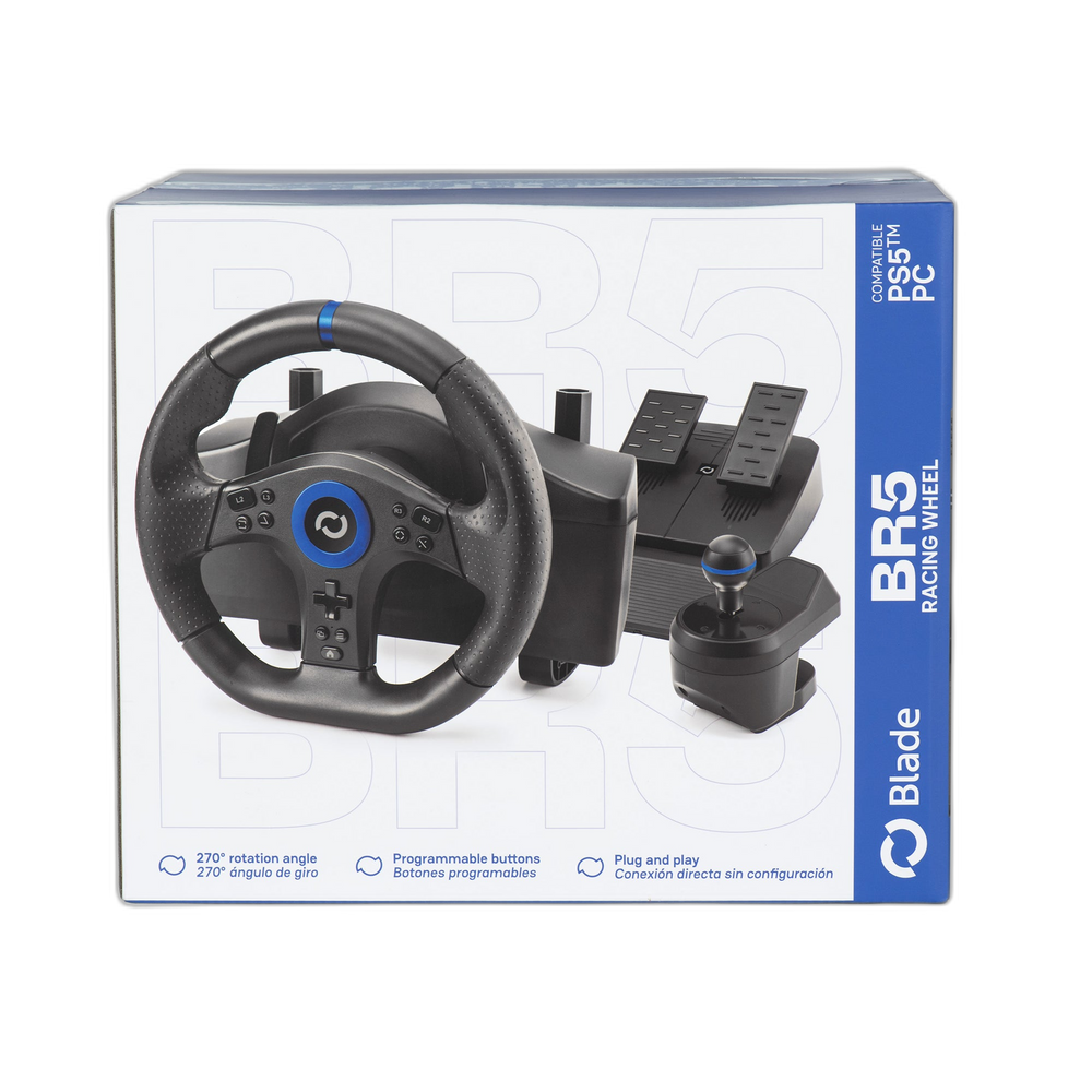 Blade BR5 Racing Wheel Negro — Volante gaming con pedales para PS5 y PC