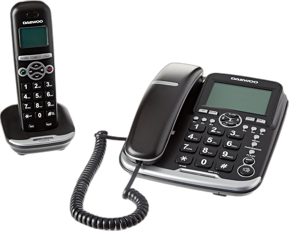 Daewoo DTD-5500 Negro — Teléfono Combo DECT Inalámbrico + Fijo con Cable