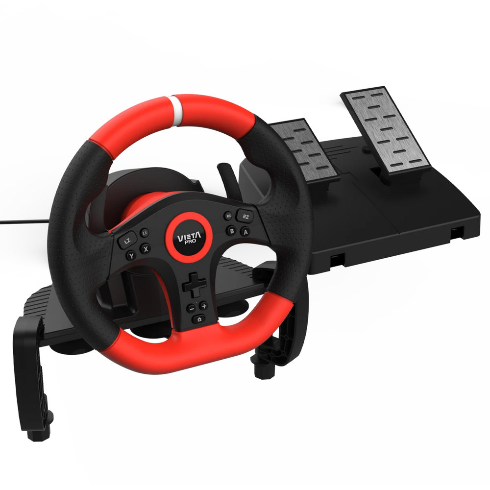 Vieta Pro Speedy Negro y Rojo — Volante de carreras con pedales para gaming