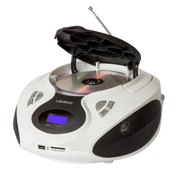 Lauson CP430 Blanco/Negro — Radio Boombox CD/MP3 AM/FM