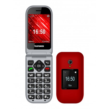 Telefunken S460 Rojo — Teléfono móvil plegable para mayores